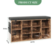 Wanfeeso Entryway Shoe Bench With Storage - Upholstered Seating Bench With Open Compartments & Side Pockets - Space-Saving Shoe Rack Organiser For Hallway & Bedroom - Retro Color 104*30.5*53 - View 2