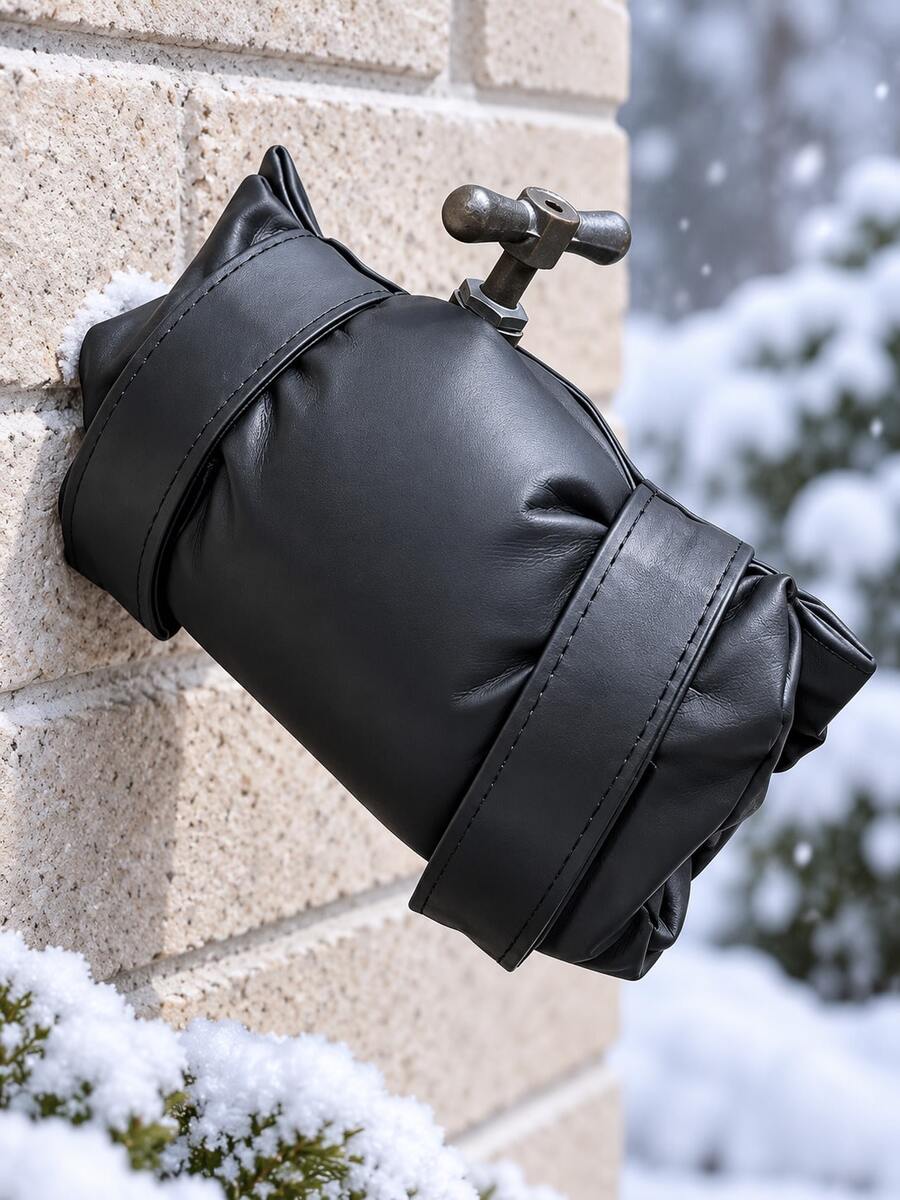 Winter Outdoor Faucet Cover, Reusable Insulated Faucet Protector, PU Leather Shell With Straps, Suitable For Cold Weather In Snow And Rain Seasons, Essential Garden Faucet Accessory For Yard, Patio And Home