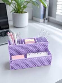 Matte Hollow Honeycomb Texture Desktop Storage Tray, Multi-Compartment Stationery Organizer, PLA Material Pen And Small Office Supplies Holder, Suitable For Study Desk - Multicolor - View 6