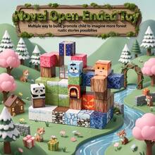 100PCS Colorful Valley Village Magnetic Building Blocks, DIY Stacking Cube Playset With Animals & Treasure Chest, STEM Educational Toy, Parent‑Child Interactive Gift For Boys Girls 3+ Years Old, Birthday Holiday Present - Multicolor - View 6