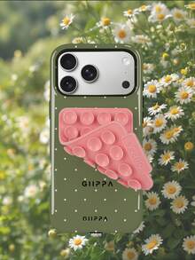 GIIPPA 1件橄欖綠底色配淡粉色波點圖案設計手機殼，適用於Phone 17 Pro Max，附粉色吸盤，適用於Phone 16 Pro Max、15 Pro Max、14 Pro Max，韓系高端時尚趣味手機殼，適用於11/12/13/14/15/16 Pro Max Plus，優雅設計男女皆宜，聖誕節、情人節、復活節、婚禮季送女友的完美禮物！ - 橄欖綠 - 查看 9