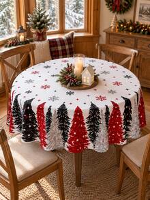 1 Christmas Tablecloth, Snowflake Christmas Tree Pattern Dining Table Set, Home Decoration, Christmas Party Kitchen Decoration - Multicolor - View 8