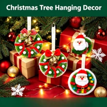 Mini Christmas Wreath Hanging Ornament, Bell Bow Santa Claus Style, Christmas Tree Decoration, Holiday Gift - Multi-color - View 1