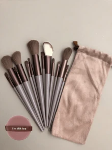 13pcs Makeup Brush Set + 1 Random Color & Shape Makeup Sponge, Eyeshadow, Foundation, BB Cream, Concealer Brushes, Blush, Powder Puff, Soft Full Set Makeup Tools For Women - Brown - View 10