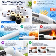 Black HVAC Aluminum Foil Tape, Sun Protection Pipe Wrap For Outdoor AC Unit, Thick Self-Adhesive Copper Tube Water Drain Pipe Insulation Tape-5pcs - Black - View 2