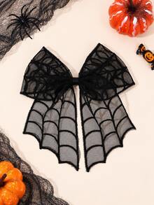 1pc Halloween Hair Bow Clip For Girl,Spider Web Print Solid Color Lace Hair Clip For Halloween Cosplay&Gift,Kids Hair Accessories - Multicolor - View 2