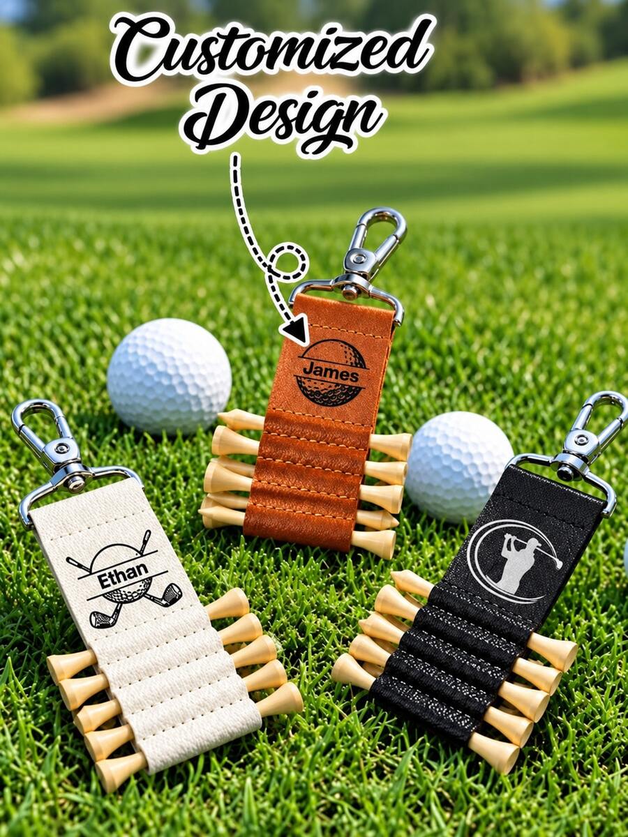 Personalized Engraved Leather Golf Ball Bag Tag With Ball Holder, Custom Gift For Golf Enthusiasts, Leather Golf Ball Holder Tag, Customized Golf Accessories, Leather Golf Ball Holder, Ball Holder Tag - Multicolor - View 1