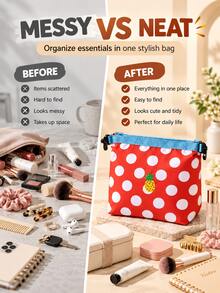 Embroidered Insulated Lunch Bag, Waterproof Storage Bag, Adjustable Roll-Top Design And Foldable Drawstring Closure, Portable, Suitable For Work, School And Picnic, Multi-Functional As Makeup Bag, Laundry Bag Or Shopping Bag - Multicolor - View 3