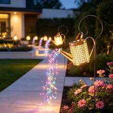 Solar Powered Watering Can Light, Hollow Metal Waterfall Fairy String Lights, Solar Automatic Switch, Waterproof Outdoor Garden Landscape Light, Vintage Projection Shadow Light, Suitable For Yard Lawn Patio Backyard Path Decoration, Warm White Atmosphere Decorative Gift - Kettle - View 6