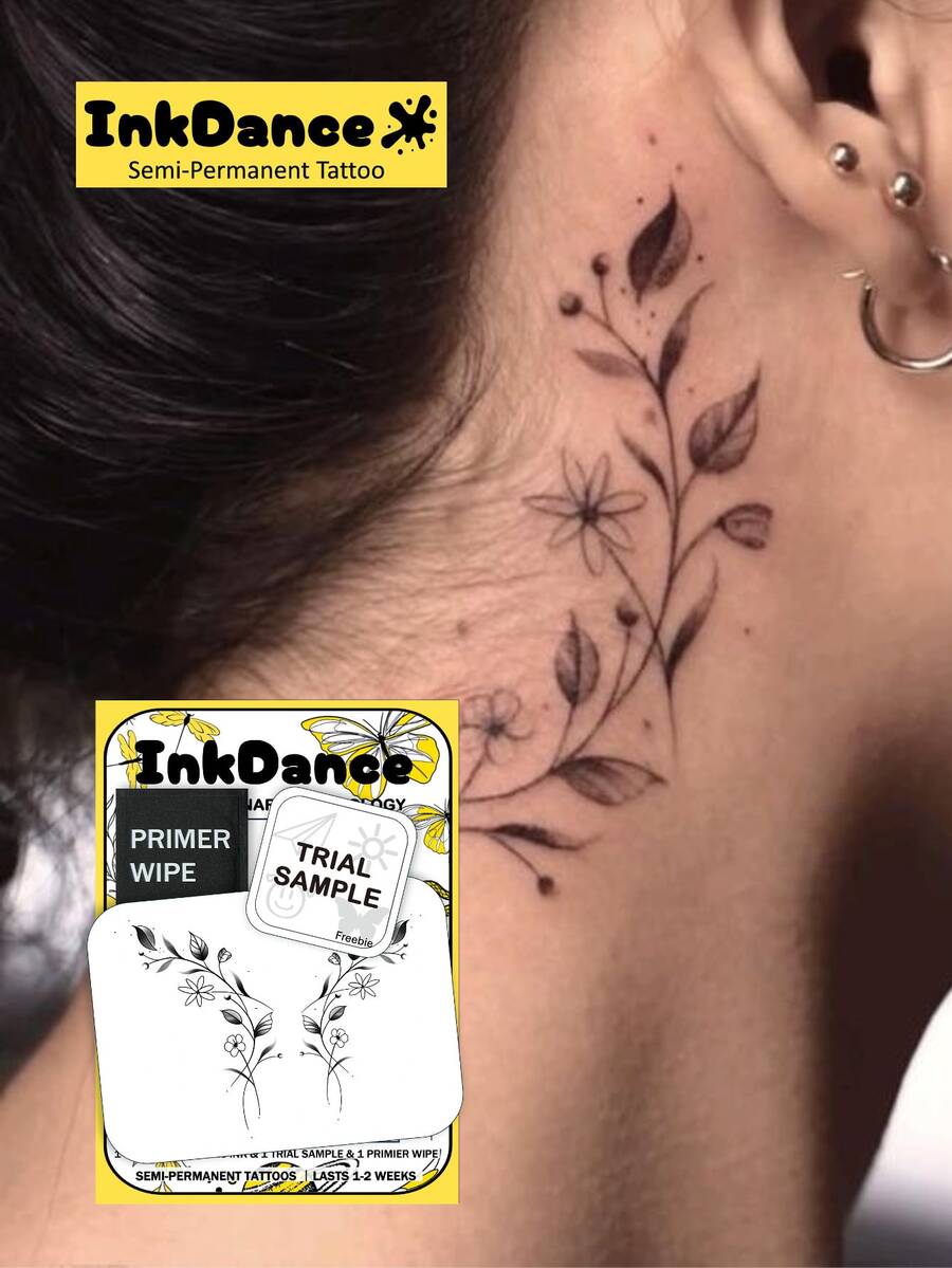 1 Set Revolutionary Technology Tattoo Stickers, Semi-Permanent Tattoo, Floral Pattern, Temporary Tattoo, Realistic Tattoo, Waterproof, Lifelike Tattoo Effect, Plant-Based Tattoo Stickers, Long-Lasting, Realistic, X171 - Black - View 1