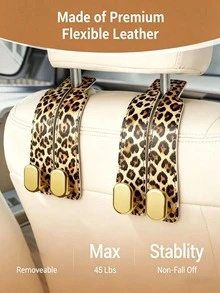Leopard Print Car Headrest Hook, Hidden Dual Hook, Heavy Duty Car Seat Back Hook, Universal Car Rear Seat Storage Rack, Suitable For Handbags, Shopping Bags, Car Interior Decoration - A - View 7