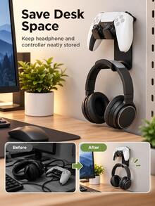 2-In-1 No-Drill Wall Mount Headphone And Game Controller Holder, Universal Headphone Stand With Storage Hook, Space-Saving Gaming Desk Organizer, Home Essential, Christmas Gift For Gamers - Multicolor - View 4