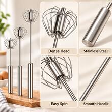 1pc Semi-Automatic Egg & Milk Mixer, Stainless Steel Hand-Push Rotary Whisk, Manual Handheld Mixer, Suitable For Eggs, Cream, Batter, Milk Foam And Sauces, Easy To Press, Kitchen Baking, Cooking, Cake Making, Home Kitchen Essential, S/M/L Sizes - Silver - View 7