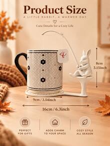 Cute White Ceramic Rabbit Tea Bag Holder With Coaster, Creative Bunny Fishing Tea Bag Hanger, Aesthetic Kitchen Tea Accessories - Multicolor - View 5