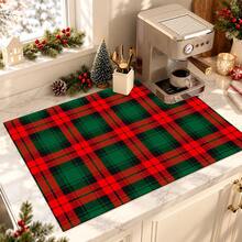 1pc Christmas Red Striped Pattern, Kitchen Countertop Absorbent Drying Mat, Coffee Machine Mat, Pour Over Coffee Pot Mat, Dish Drainer Mat, Non-Slip Heat-Resistant Kitchen Mat, Table Mat, Breakfast Mat, Washing Machine Mat, Home Kitchen Dining Table Coffee Shop Bar Decor Mat, Holiday Party Housewarming Gift - Multicolor - View 2