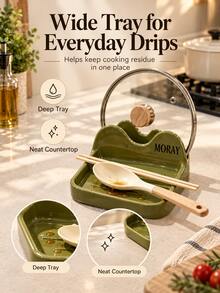 Pot Lid & Kitchen Utensil Holder, Kitchen Spoon Rack With Drip Tray, Suitable For Pot Lids And Cooking Tools, Countertop Pot Lid Stand, Ideal For Home Cooks, Kitchen Countertop And Stove Side Use - Multicolor - View 2