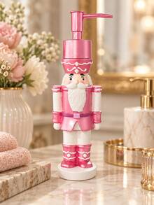 1pc Christmas Nutcracker Soap Dispenser, Pink Refillable Liquid Hand Soap Pump Bottle, Bathroom Vanity, Kitchen Sink Countertop Lotion Dispenser, Holiday Home Decor, Christmas Gift - D - View 1