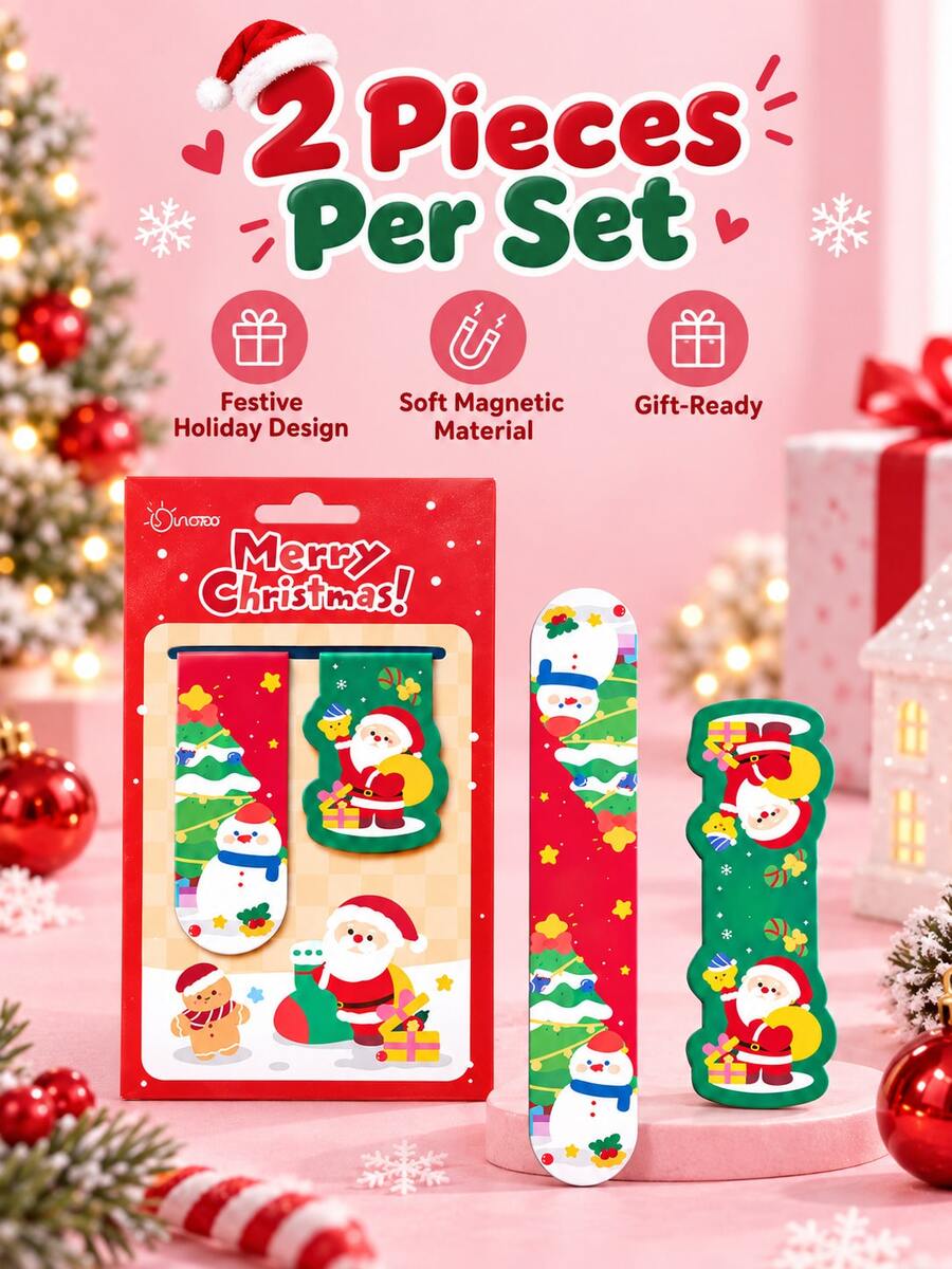 1 Set Christmas Magnetic Bookmarks, Cute Double-Sided Design, Featuring Santa Claus, Snowman And Christmas Tree Patterns, Perfect Holiday Gift For Book Lovers - Multiple Styles - View 1