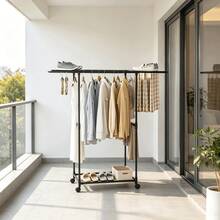 Floor Standing Multi-Function Clothes Rack, 360° Rotating Smooth Casters, Thickened & Heightened Steel Pipe, Top Shoe Rack Storage, Home Bedroom Balcony Storage & Drying Rack - Freestanding Drying Rack - View 3