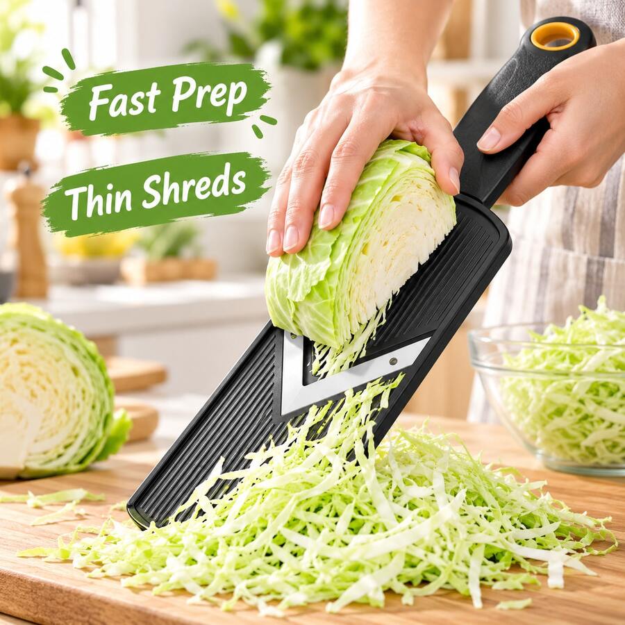 1pc Cabbage Slicer & Vegetable Shredder, V-Blade Mandoline Cutter For Thin Cabbage, Purple Cabbage, Carrot And Cucumber, Handheld Salad Prep Tool With Wide Ribbed Panel, Easy-Grip Handle For Kitchen Food Preparation, Coleslaw And Fresh Salad Making - Multicolor - View 1