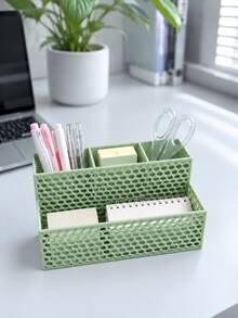 Matte Hollow Honeycomb Texture Desktop Storage Tray, Multi-Compartment Stationery Organizer, PLA Material Pen And Small Office Supplies Holder, Suitable For Study Desk - Multicolor - View 5