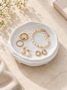1pc Cream Style Jewelry Tray, Aesthetic Asymmetrical Storage Dish, Ring Earring Necklace Organizer Box, Vanity Bedroom Decor, Gift For Women - Jewelry Tray - View 5