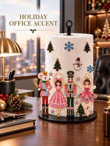 2D FLAT Christmas Nutcracker Decorative Paper Towel Holder - Desktop Tabletop Roll Holder (Combines Display And Storage Functions), Dancing Girl And Nutcracker Design, Suitable For Kitchen, Bathroom, Living Room And Dining Room, Creates A Warm Christmas Atmosphere Decorative Display - Multicolor - View 3