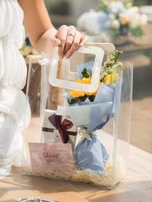 10/20pcs Transparent Strap Handle Gift Bag, Transparent PVC Gift Bag, Reusable Gift Packaging Bag, Suitable For Bridal Parties, Baby Showers, - White - View 1