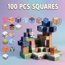 100PCS Colorful Valley Village Magnetic Building Blocks, DIY Stacking Cube Playset With Animals & Treasure Chest, STEM Educational Toy, Parent‑Child Interactive Gift For Boys Girls 3+ Years Old, Birthday Holiday Present - Multicolor - View 2