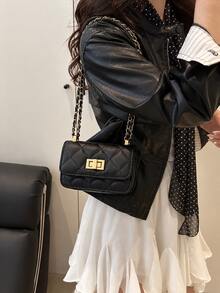 XD Fashionable Women's Mini Square Bag, Paired With Popular Accessories, Metal Chain, Diamond Pattern Patchwork Shoulder Bag, Flap Small Bag, Cute Crossbody Bag, Accessory Bag - Multicolor - View 4