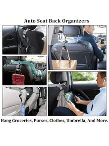2pcs Transparent Rhinestone Car Headrest Hooks, Shiny Crystal Seat Back Hangers, Sparkling Bag & Shopping Bag Storage Hooks, Universal Car Interior Storage Accessories, Luxury Rhinestone Car Accessories - A - View 3