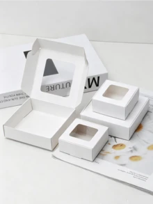 24/12pcs White Paper Boxes With Transparent Window, Gift Packaging Boxes, Suitable For Baking Cookies, Cakes, Candies, Wedding Party, Mother's Day Holiday Gift Packaging - White - View 7