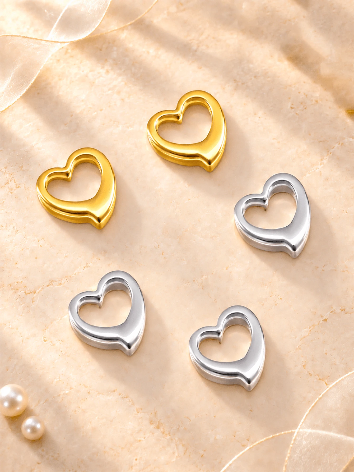 5PCS/10PCS Hollow Open Heart Charms Beads, Stainless Steel Metal Spacer Charms For DIY Bracelets Necklaces Jewelry Making - Hollow - View 1