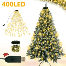 400/220 LED Christmas Indoor String Lights, 20/11 Strands 2m Waterfall Tree Lights, USB Plug, Christmas Fairy Lights, 10 Modes, Suitable For Garden, Patio, Home, Party, Wedding, Holiday, Christmas Tree Decoration - Yellow - View 9