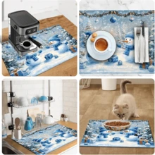 1pc Dish Drying Mat, Coffee Machine Mat, Christmas Winter Snow Scene Snowman Pattern Dish Drying Mat, Kitchen Bowl Dish Cup Drainage Mat, Table Mat Anti-Scratch Desktop Protection, Holiday Party Table Decoration Mat, Multi-Purpose Drainage Mat, Home Gift, Desktop Decoration - XYLSD-1131 - View 11