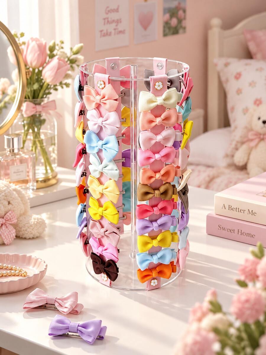 Large Capacity Bow Hair Clip Storage Rack & Hair Clip Organizer, Acrylic Hair Accessory Display Stand, Suitable For Bows, Hair Clips And Hair Pins, Girls Bedroom Vanity Storage Rack - Multicolor - View 1