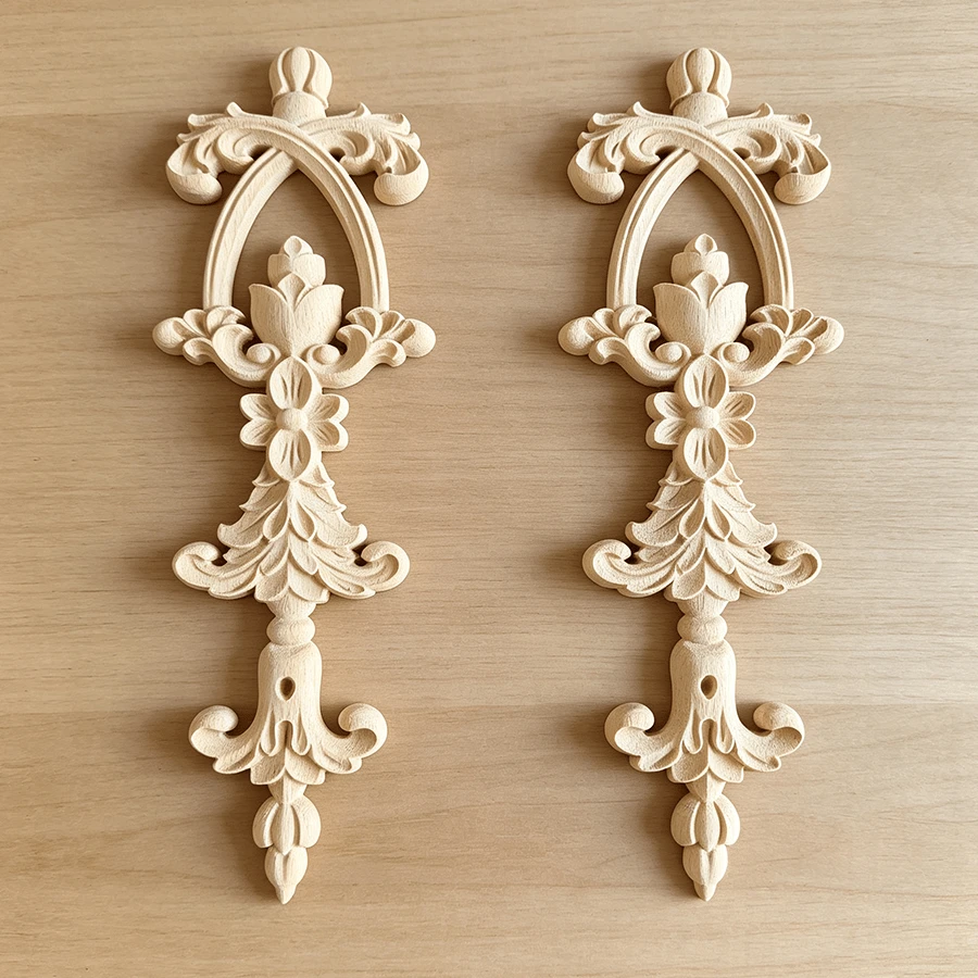 2pcs Solid Wood Carving Stickers, Woodworking Supplies, Home Decorations, Suitable For Cabinets, Doors And Windows, Furniture, Background Walls, Entrances, Offices And Other Decorations, Holiday Decorations, DIY Decorations. - Multicolor - View 1