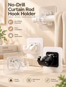 8/2/1pc Curtain Rod Brackets, Self-Adhesive Curtain Hooks With Spring Clip Design, No Drilling Required, Suitable For Round Curtain Rods, Ideal For Renters, Bedroom And Living Room Curtain Installation - Multicolor - View 10