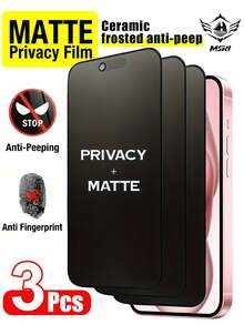 3pcs/Pack - Ceramic Matte Anti-Peeping Screen Protector, 9H Hardness Anti-Scratch, Hydrophobic Coating Anti-Fingerprint, Bubble-Free, Compatible With Phone Cases, Compatible With IPhone Duo/18 Pro/18 Pro Max/18/17E/17Pro Max/16Pro Max/15 Pro Max/14Pro Max/13Pro Max/12 Pro Max/11 Pro Max/17 Pro/16 Pro/15/14/13/12/11 And Other Series. - Black - View 10