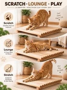 Solid Wood Cat Scratcher Lounge, 2-In-1 Wooden Cat Resting Bed & Scratch Board, Sturdy Indoor Cat Furniture, Durable Cat Lounger For Cats - 30cm X 30cm - View 2