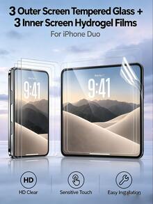 6-In-1 3pcs Outer Tempered Glass + 3pcs Inner Film Screen Protector, Soft Hydrogel Film, Compatible With IPhone Duo 2026 - Clear - View 1
