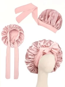Shower Cap Camping Shower Cap Head Care Shower Cap, Satin Hair Cap With Adjustable Bow - Soft Hair Protection Cap, Suitable For Night Sleep, Bathing And Travel, Suitable For Curly Hair And Braids, Multiple Colors Available - A - View 2