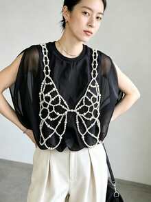 DEKUNER 1 buah Tank Top Kupu-Kupu dan Mutiara untuk Gadis Manis, Hiasan Mutiara yang Indah, Desain Kupu-Kupu yang Lucu, Camisole Feminin, Cocok untuk Acara Santai dan Sebagai Lapisan Tambahan - Hitam - View 13