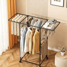 Shoe & Clothing Rotating Floor Rack, 360° Smooth Rolling Wheels, Thickened Steel Pipe Stable & Non-Wobbling, Extra Tall For Hanging Long Dresses, Space-Saving Rack For Small Home - Multicolor - View 4