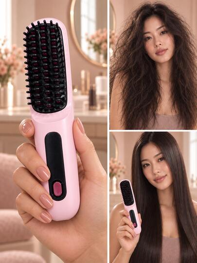 Portable Wireless Straightening Hair Brush, Fast Heating Anti-Scald Hair Comb With LED Display, 3 Temperature Settings, 2000mAh USB Rechargeable Travel Hair Styling Tool For Women