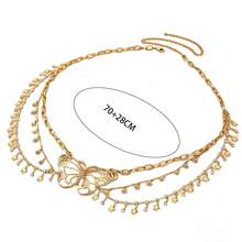 1pc Sexy Fashion Multi-Layer Waist Chain, Elegant Versatile Butterfly & Daisy Pendant Waist Chain - Gold - View 5