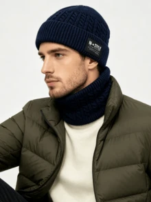 2pcs/Set Autumn/Winter Unisex Knitted Hat & Scarf Set, Solid Color Cable Knit Woolen Beanie & Neck Warmer, Warm Outdoor Set - A - View 4