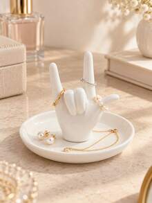 1pc Hand Shaped Jewelry Holder, Ring Holder & Jewelry Tray, Creative Trinket Dish For Rings Earrings Necklace, Vanity Dresser Organizer, Bedroom Tabletop Decor, Gift For Women - Multicolor - View 1