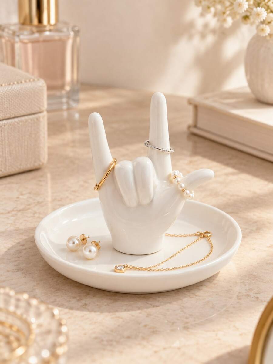 1pc Hand Shaped Jewelry Holder, Ring Holder & Jewelry Tray, Creative Trinket Dish For Rings Earrings Necklace, Vanity Dresser Organizer, Bedroom Tabletop Decor, Gift For Women - Multicolor - View 1