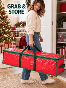 1pc Christmas Wrapping Paper Storage Bag, Large Capacity Gift Wrapping Storage Container With Transparent Pocket, Secure Tie, Reinforced Handle And Zipper, Foldable Holiday Storage Bag, Suitable For Wrapping Paper Rolls, Ribbons, Bows, Gift Bags And Supplies - Multi-color - View 4